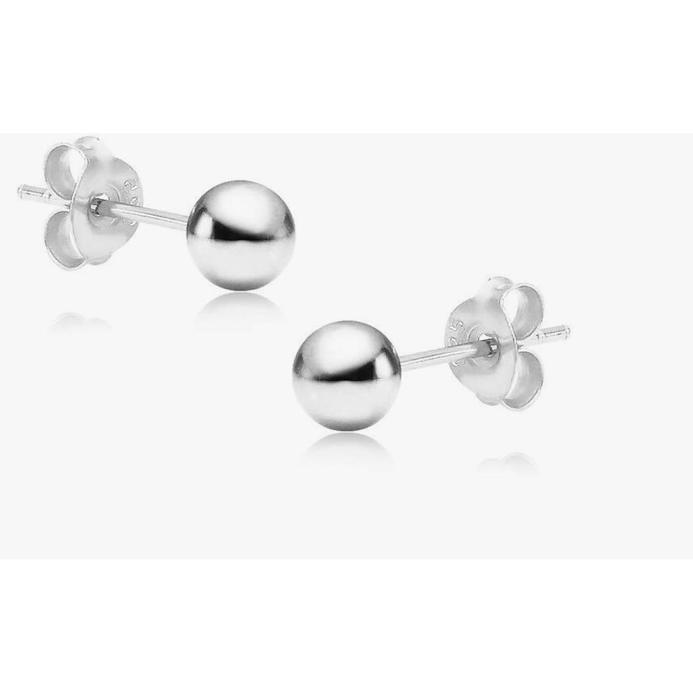 NEW Rhodium 925 Sterling Silver Ball Stud Earrings Classic Round Sphere, 6mm‎